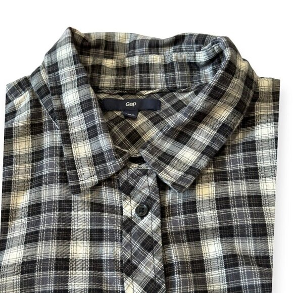 Gap cotton plaid button down shirt, size  L, Black, white, gray - Picture 6 of 9